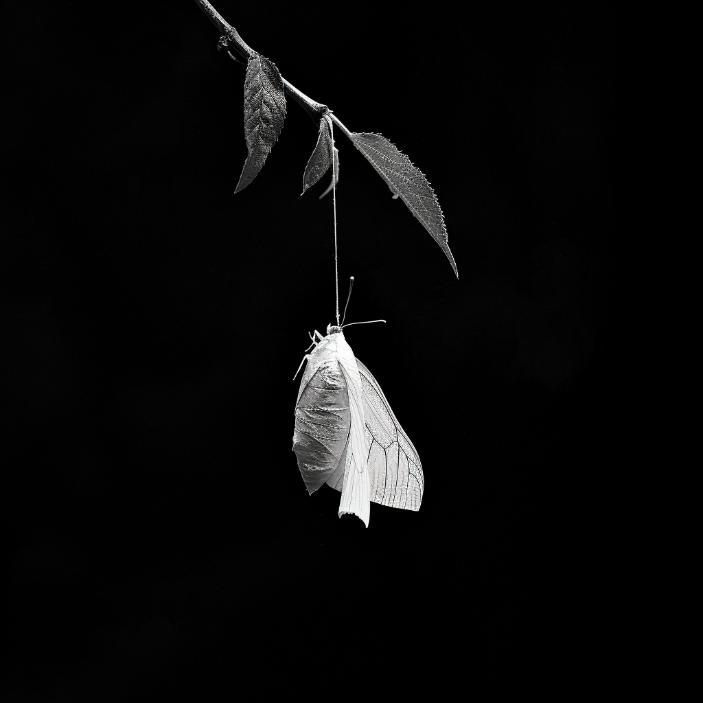 White butterfly cocoon hanging