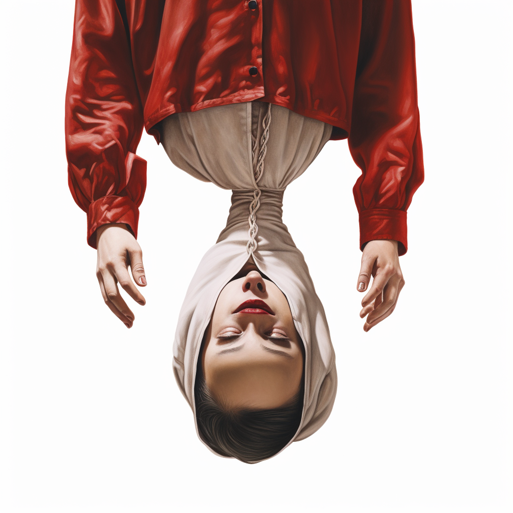 Headless woman hanging upside down