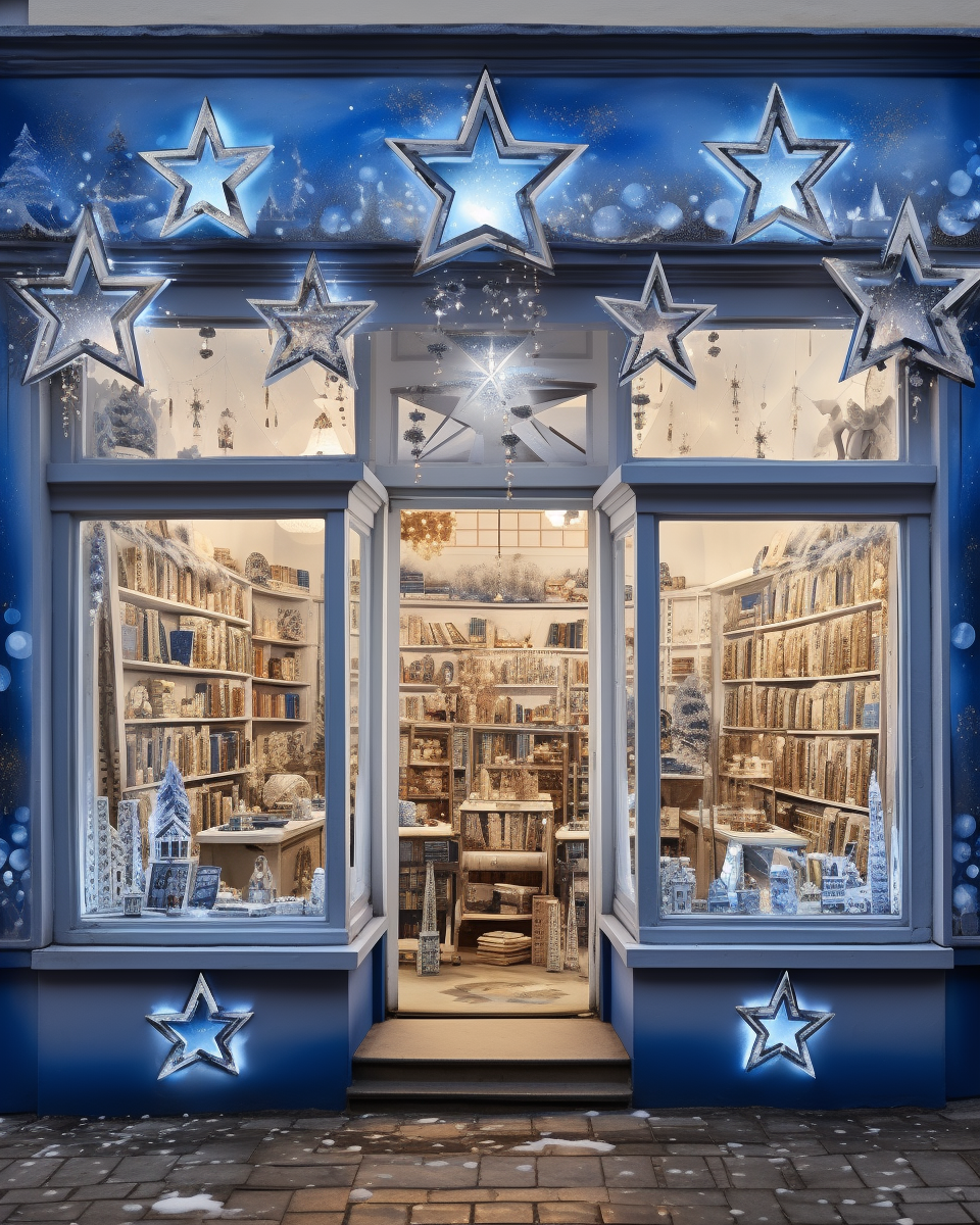 Blue and Silver Hannukah Bookshop Decorations