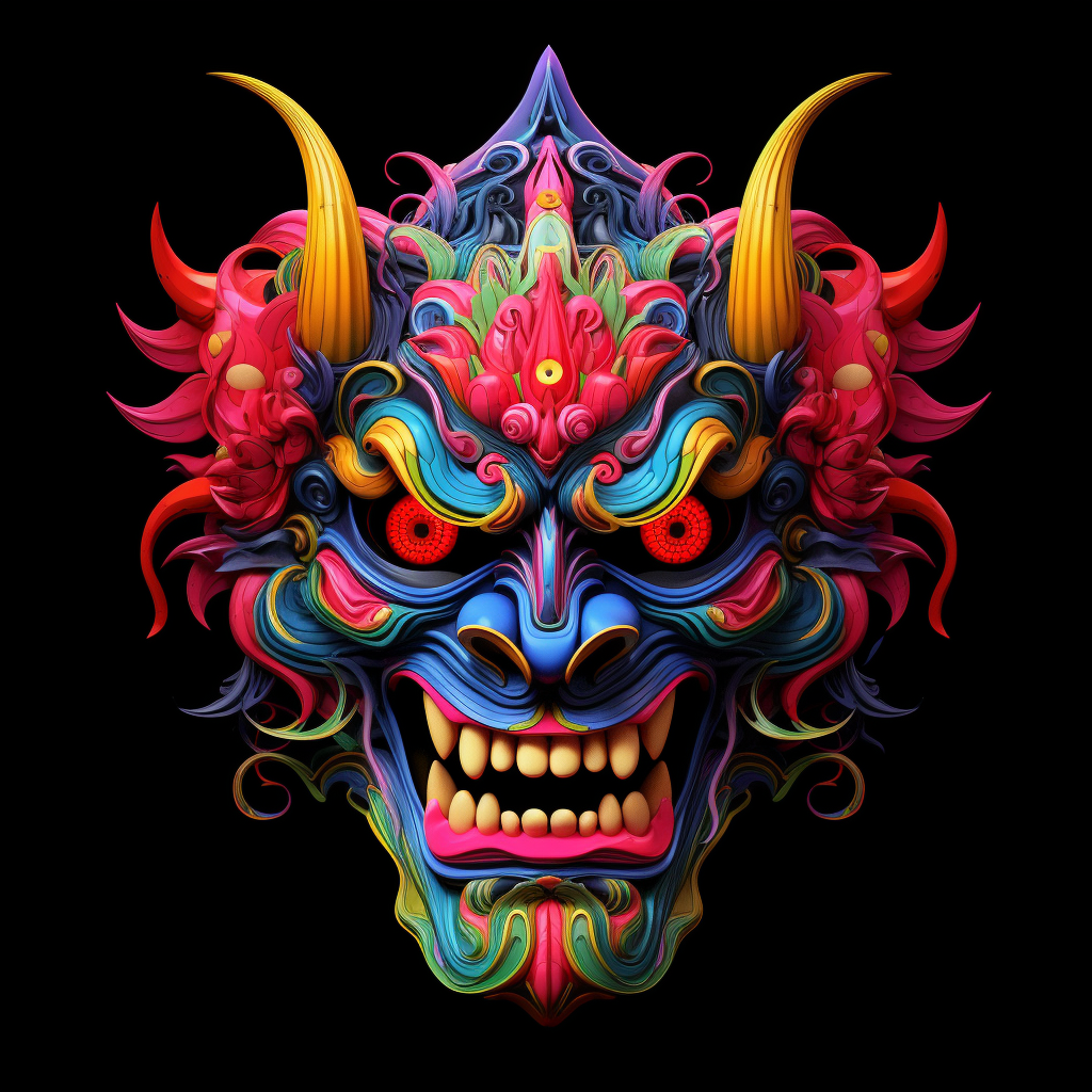 Hannya mask in neon illuminating tradition