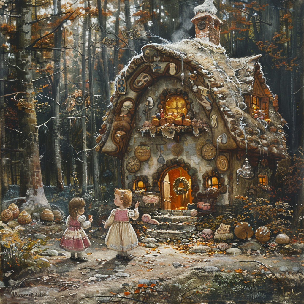 Talking witch gingerbread house scene