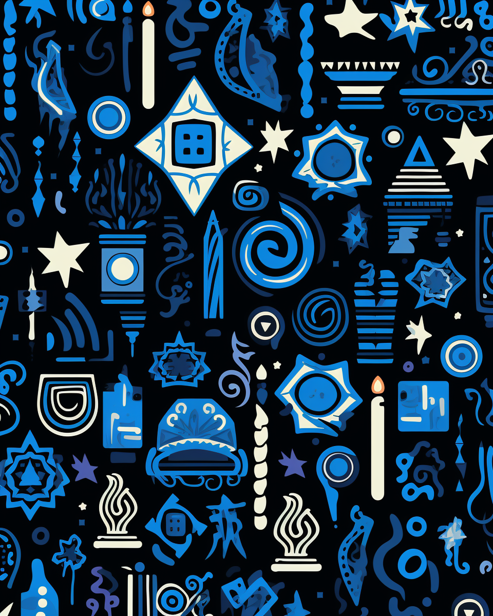 Pop art Hanukkah wrapping paper in blues and blacks