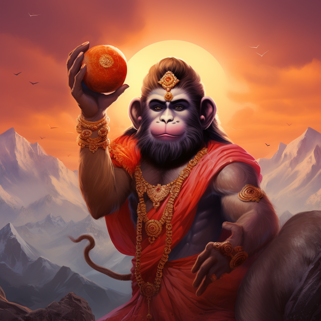 Image of Hanuman holding a mountain toy