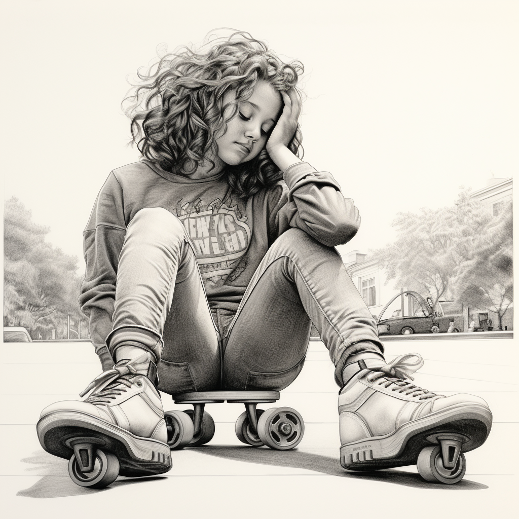 Happy 11-year-old girl roller skates