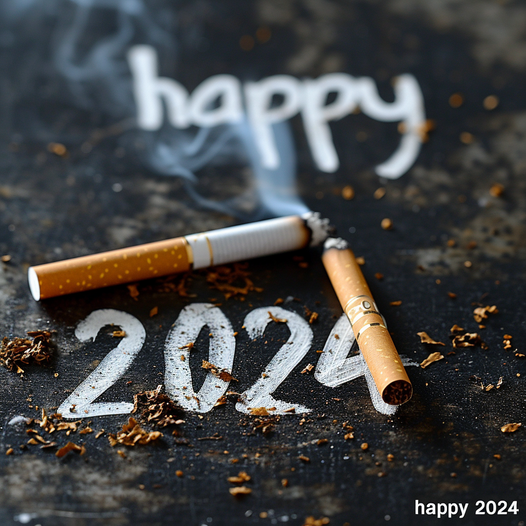 Colorful cigarette forming the words 'Happy 2024'