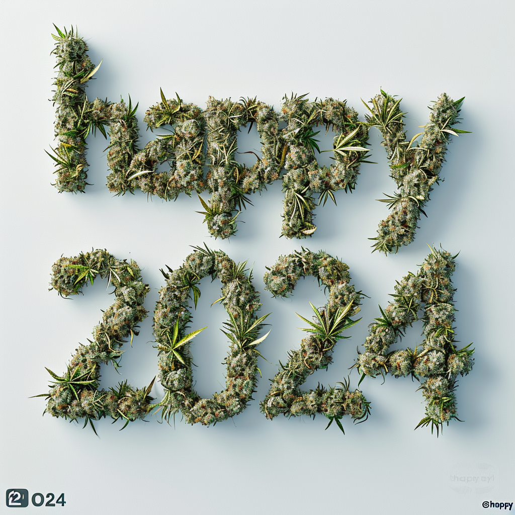 Vibrant happy 2024 image with weed motif