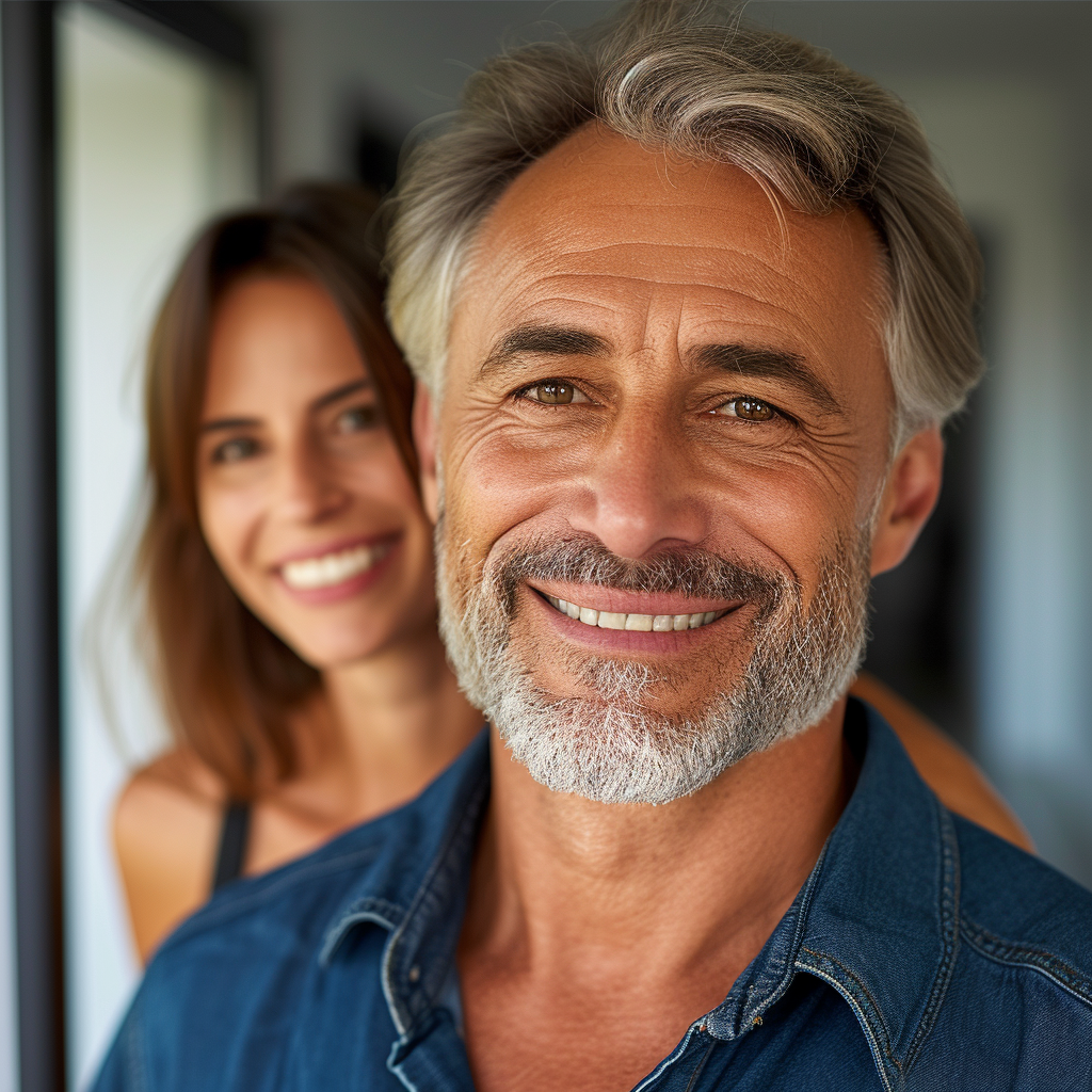 Happy accomplished man with smiling wife