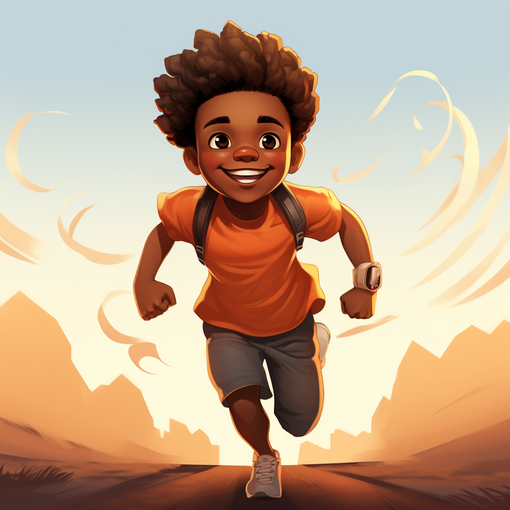 Happy African American Boy Running