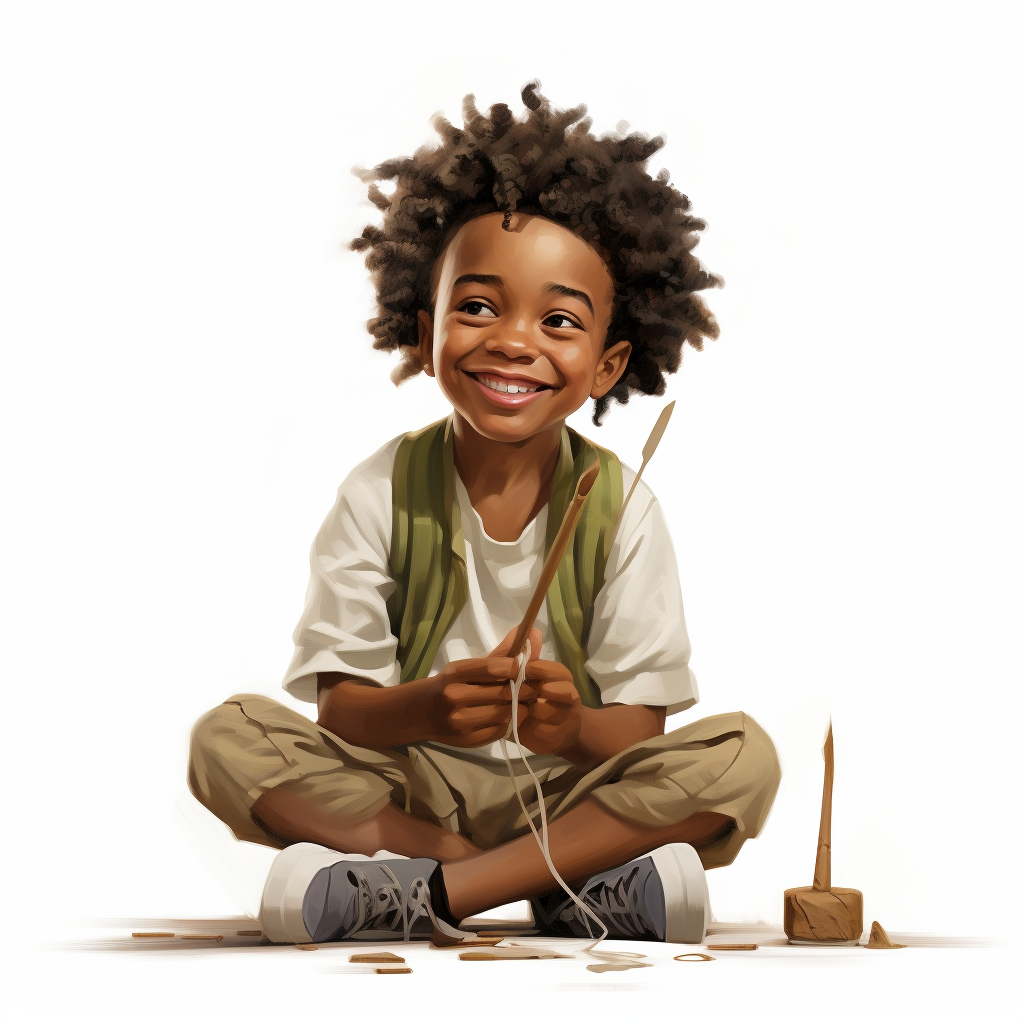 African American boy playing cartoon art