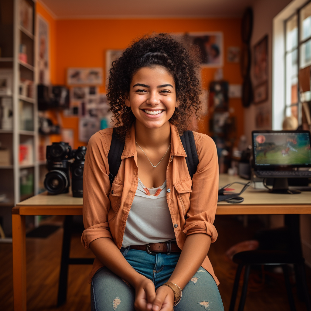 Smiling Afroecuadorian woman working at her desk