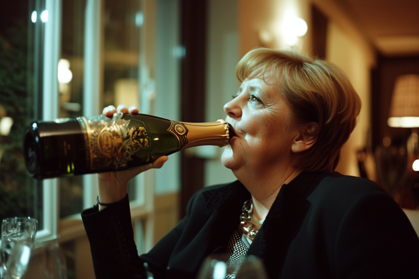 Angela Merkel sipping champagne photo