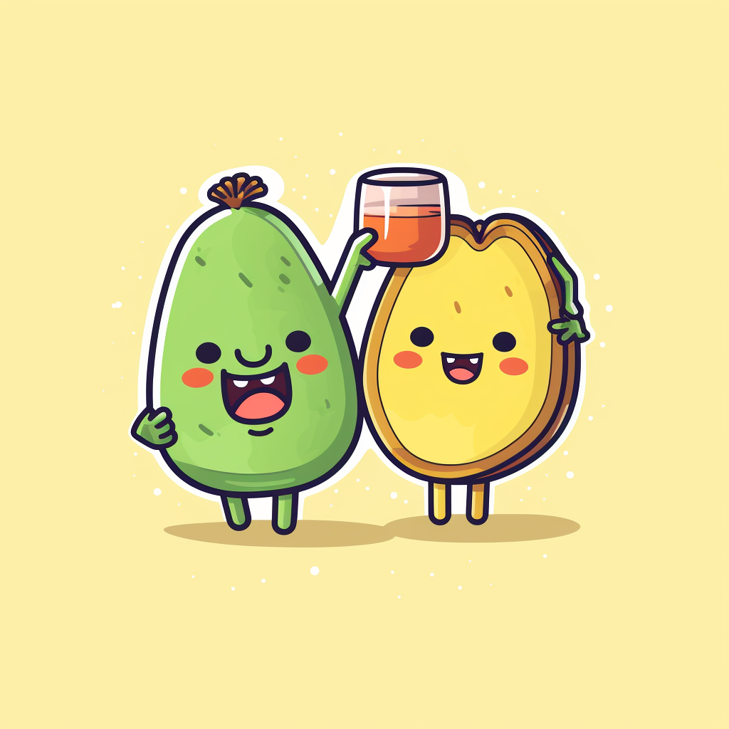 cute avocado and toast forming a friendship duo