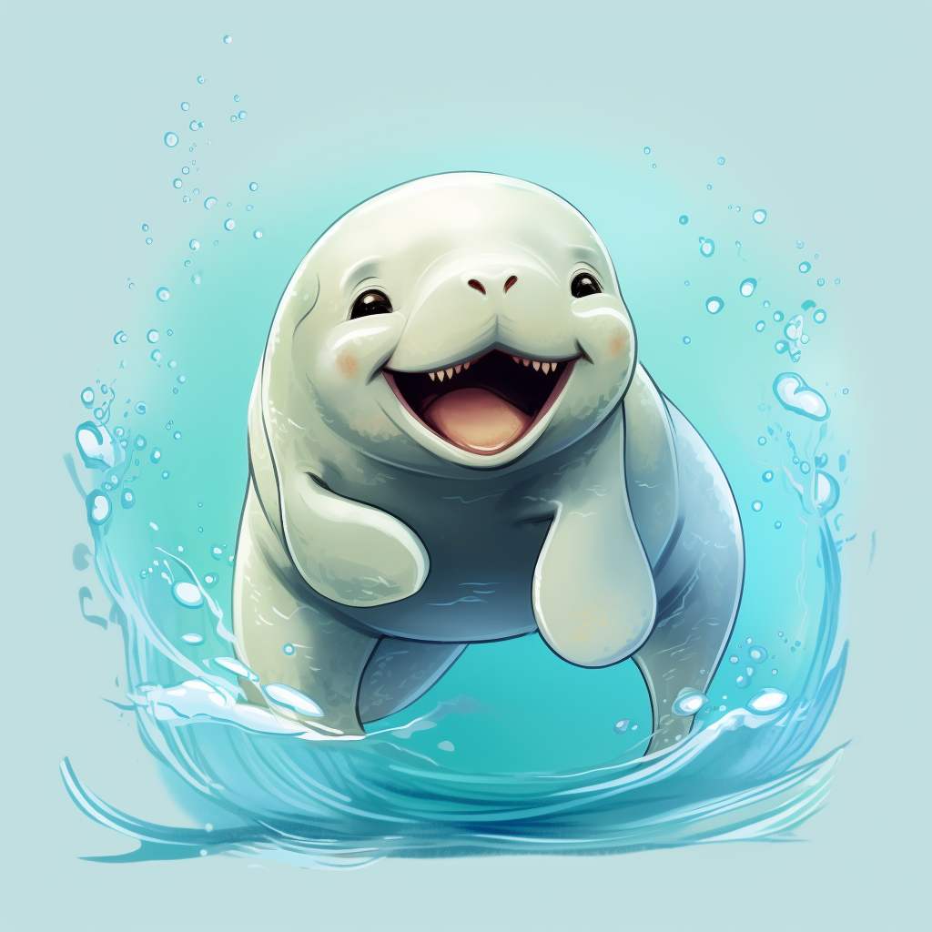 Adorable baby manatee in cartoon style