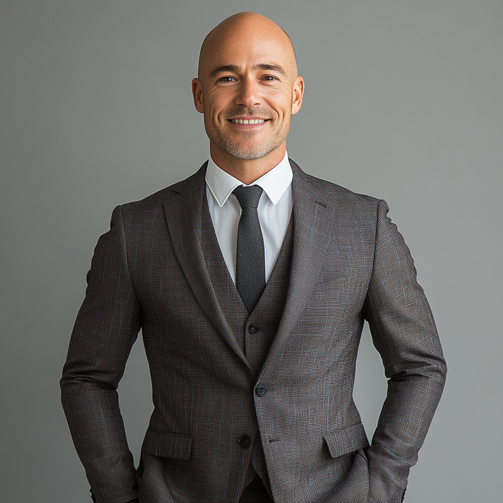 Handsome bald man professional suit