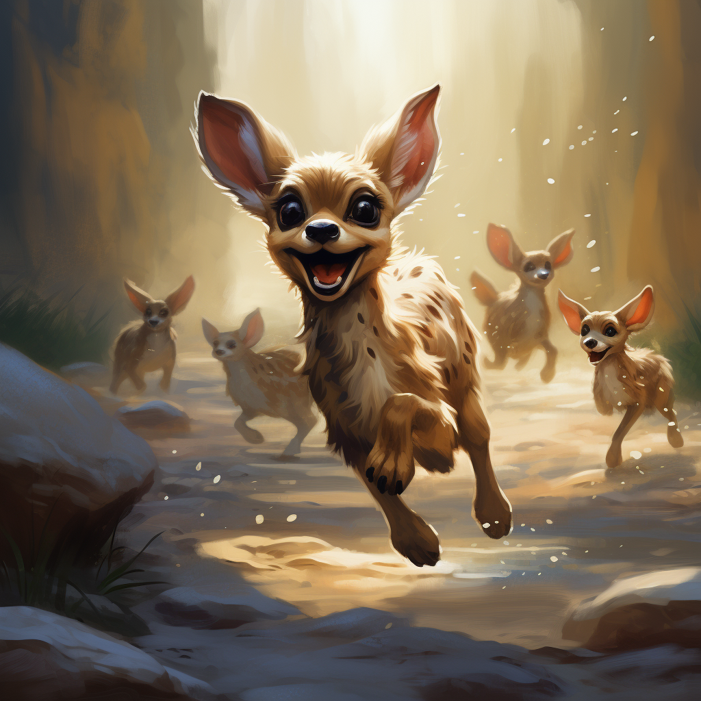 Happy Bambi running away from hyenas