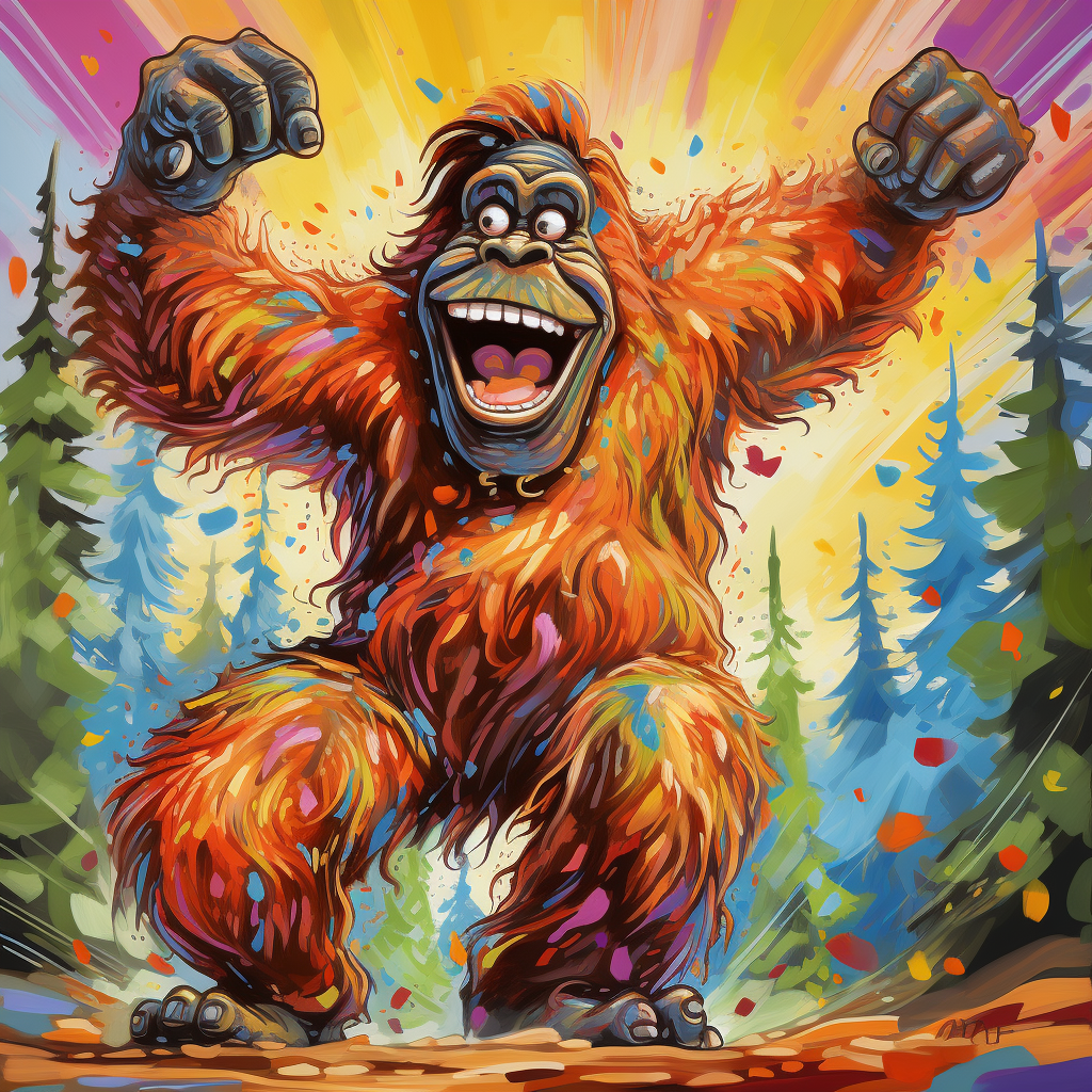 Happy Bigfoot in Cartoon Style