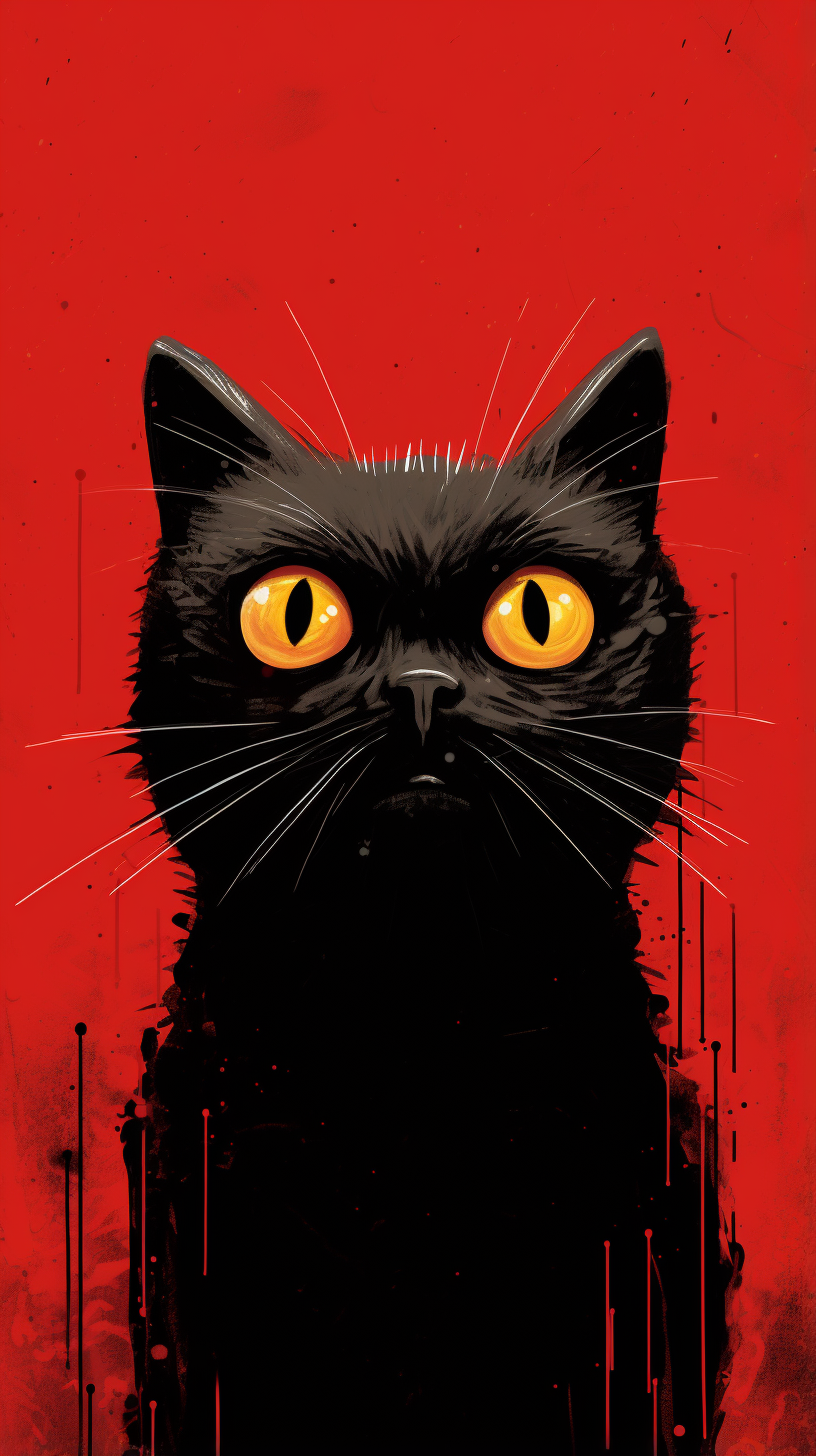 Happy black cat walking towards camera illustration