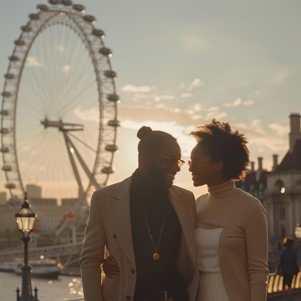 Young black couple London Eye