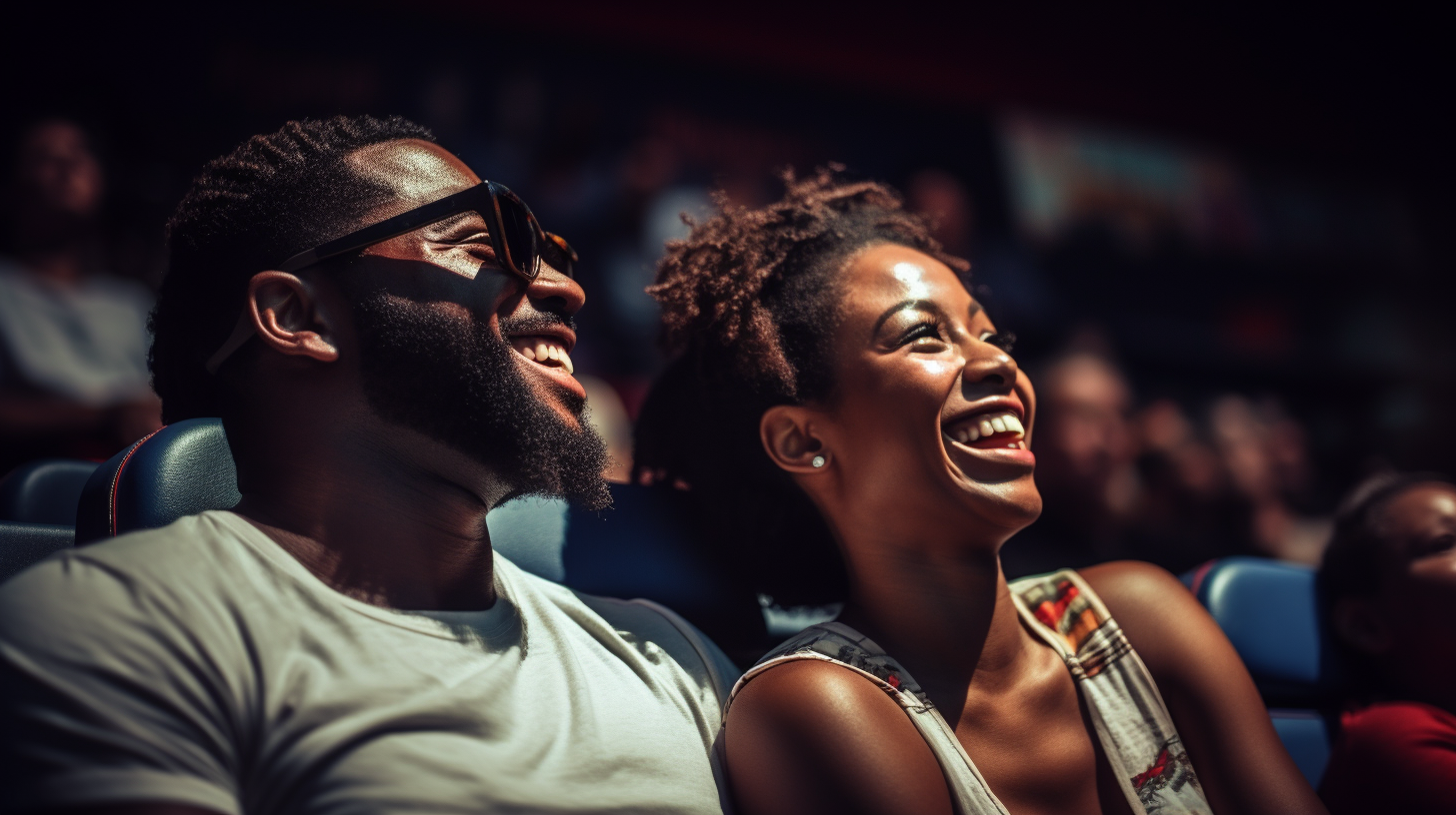 Happy black couple enjoying a movie together