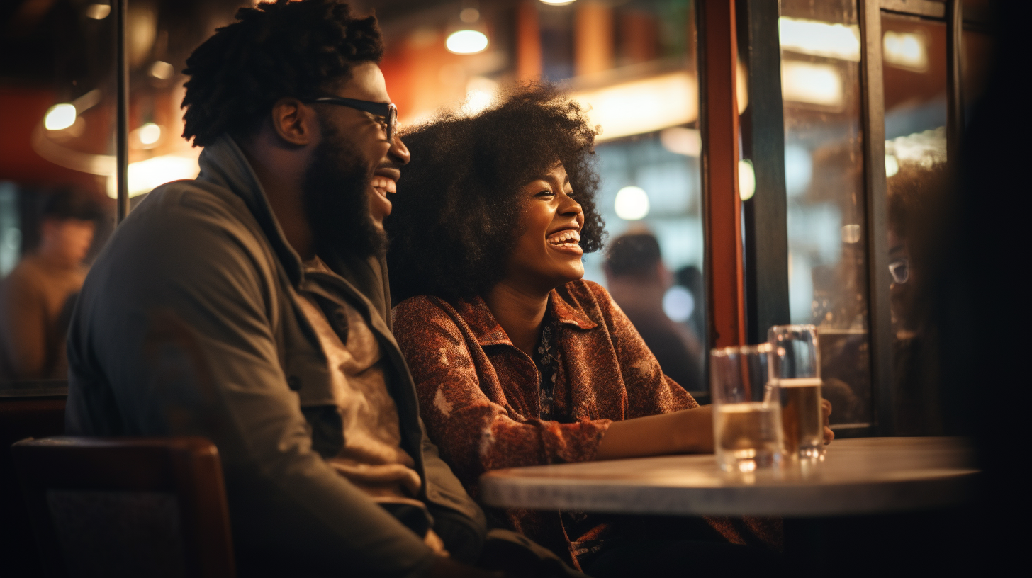 Happy black couple at a restaurant