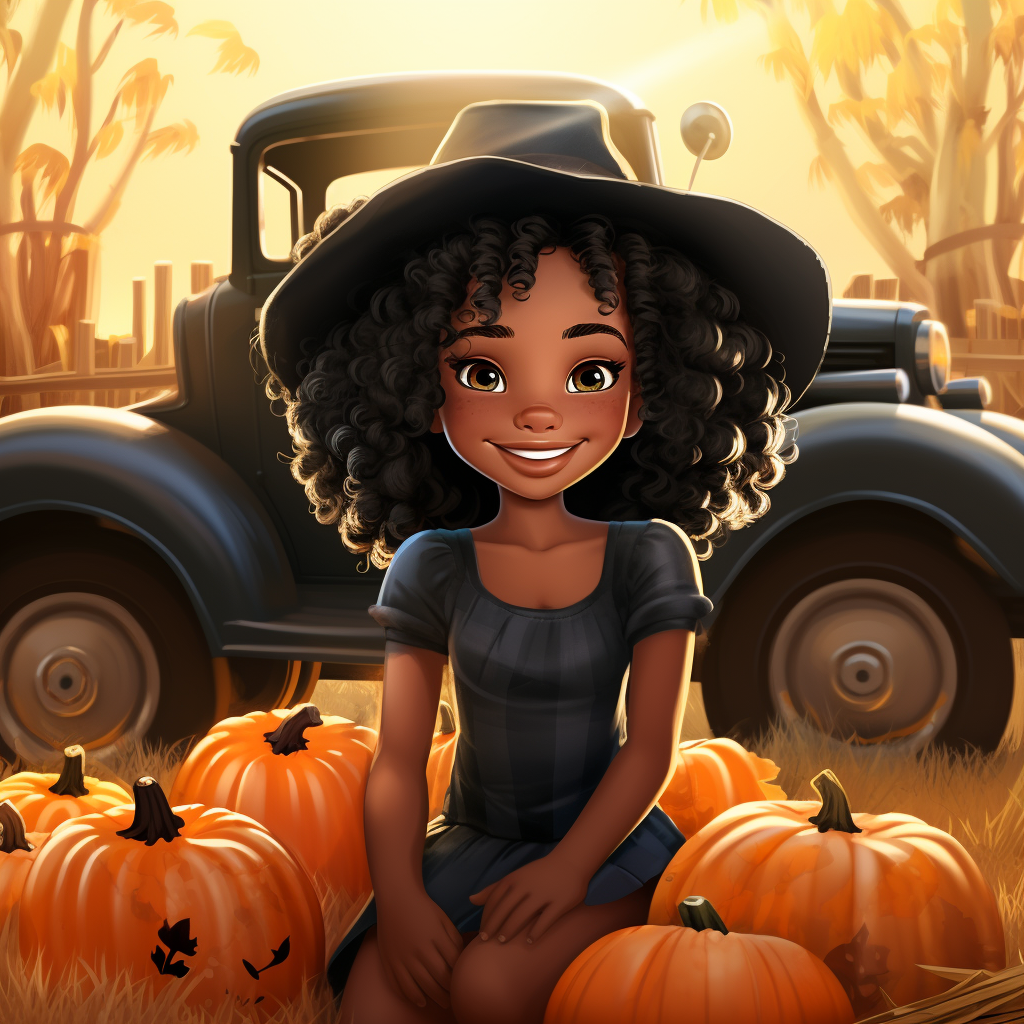 Happy black kids with pumpkins and car