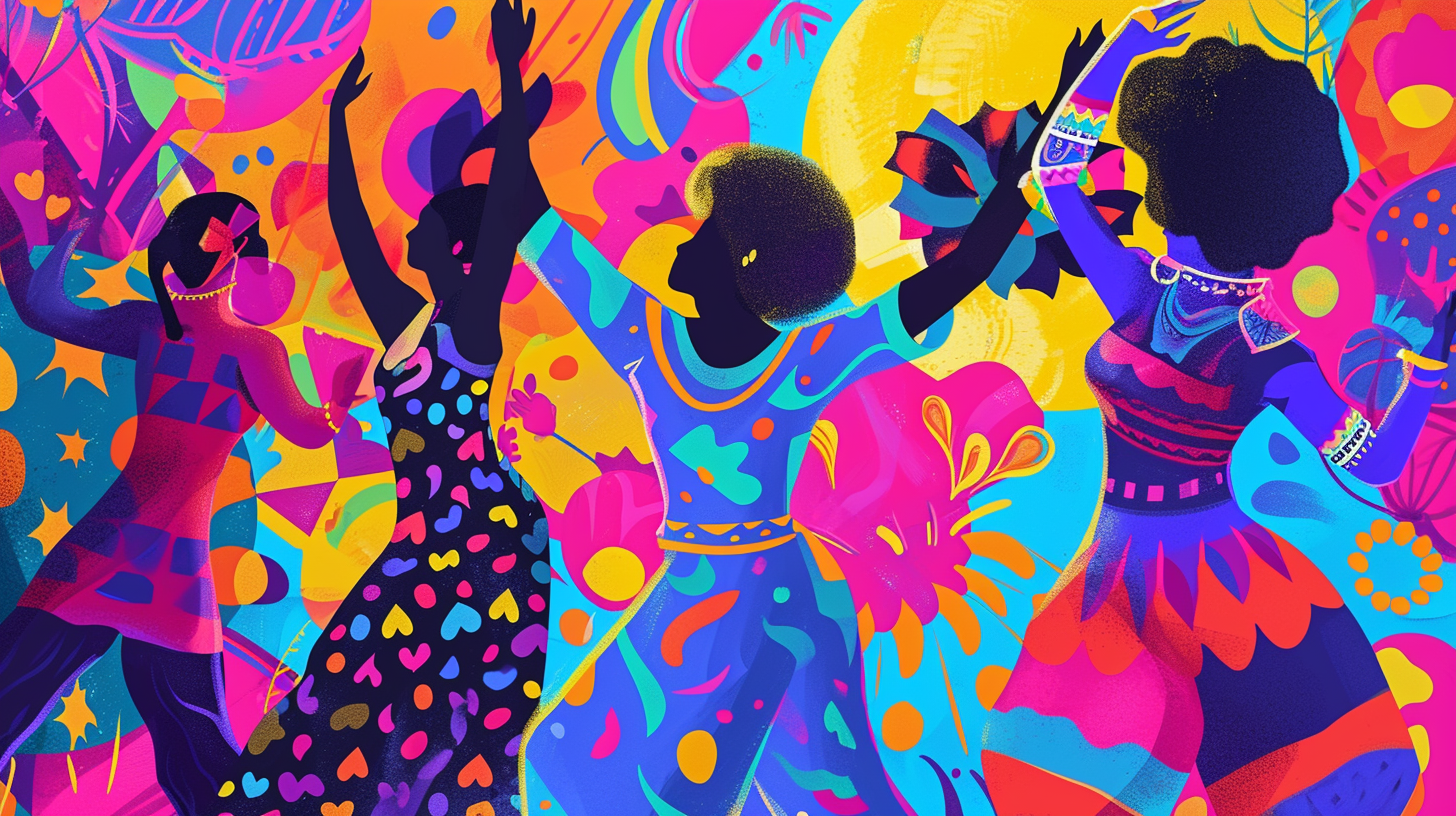 Happy Black People Dancing Multicolors Psychedelic