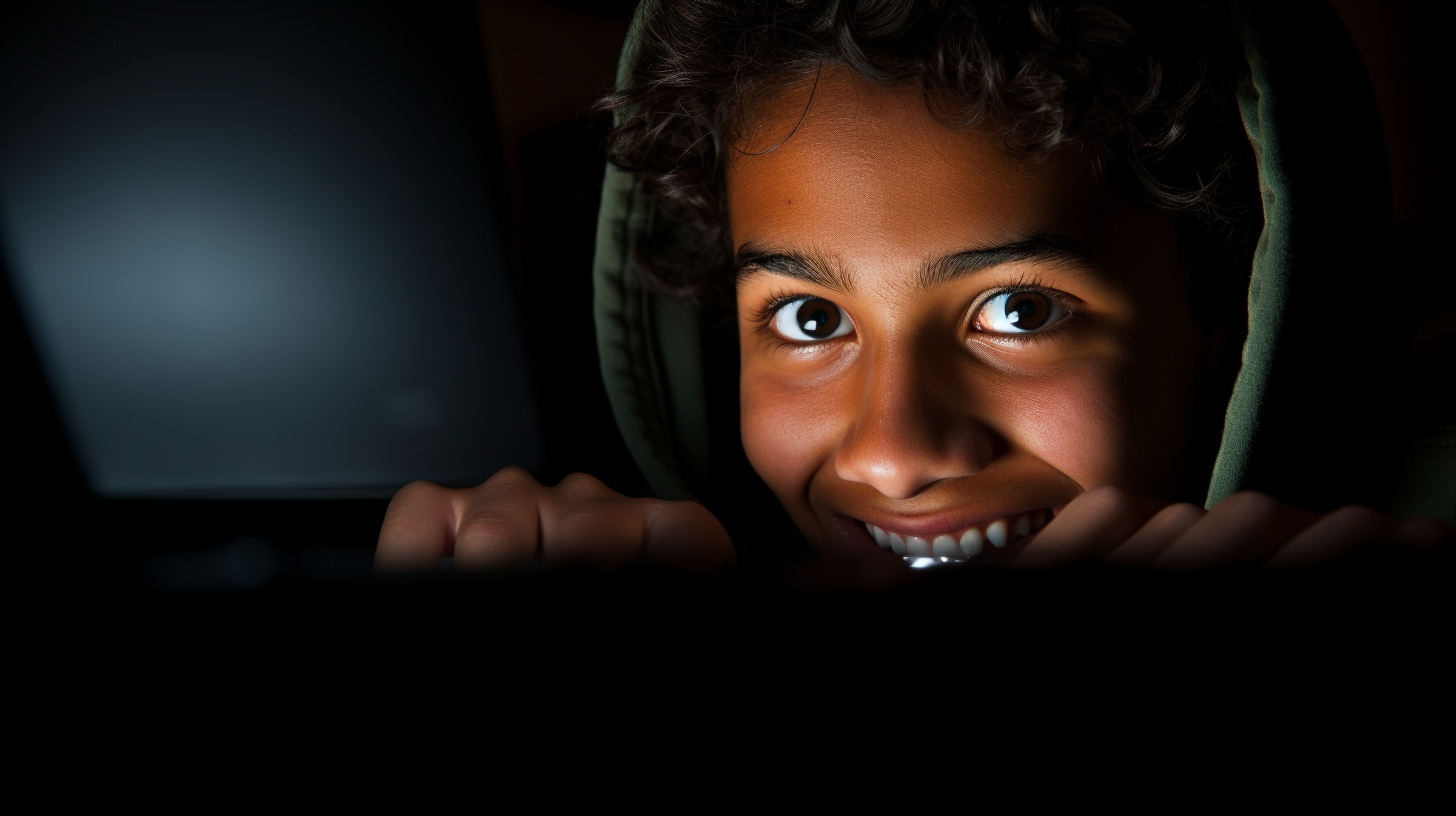 Smiling boy with new computer