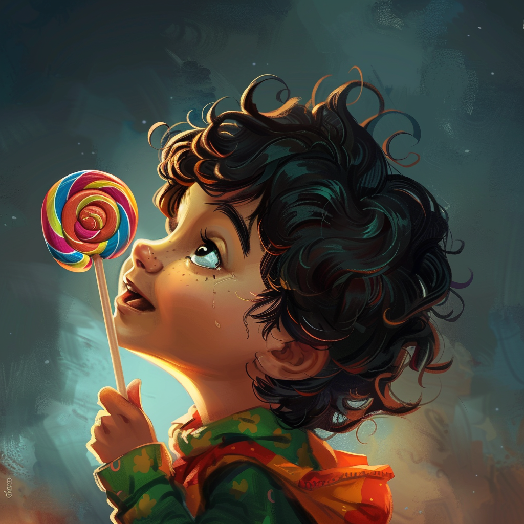 Boy with lollipop looking at sky