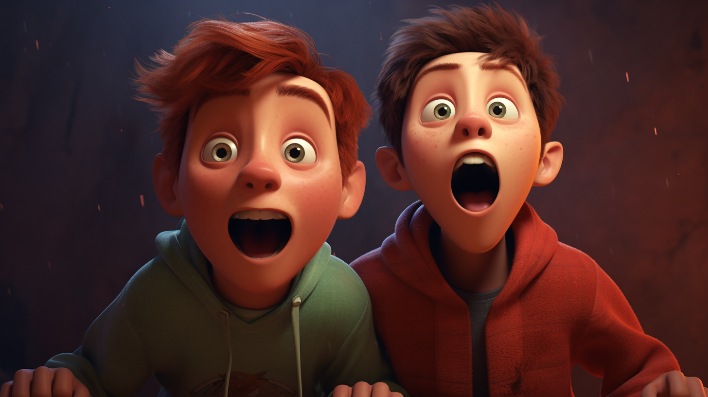 Two happy boys in Pixar style