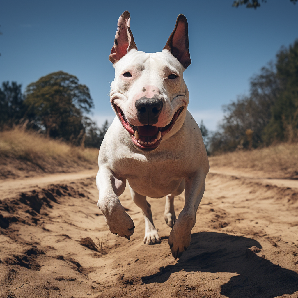 Happy Bullterrier Walking on a Sunny Day