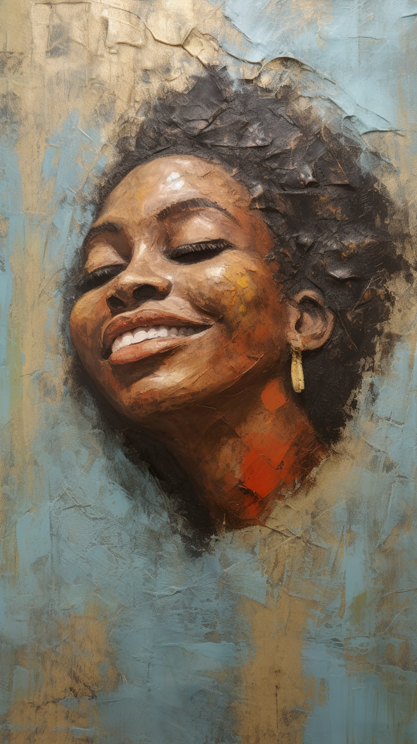 Happy Afro Caribbean woman painting artwork