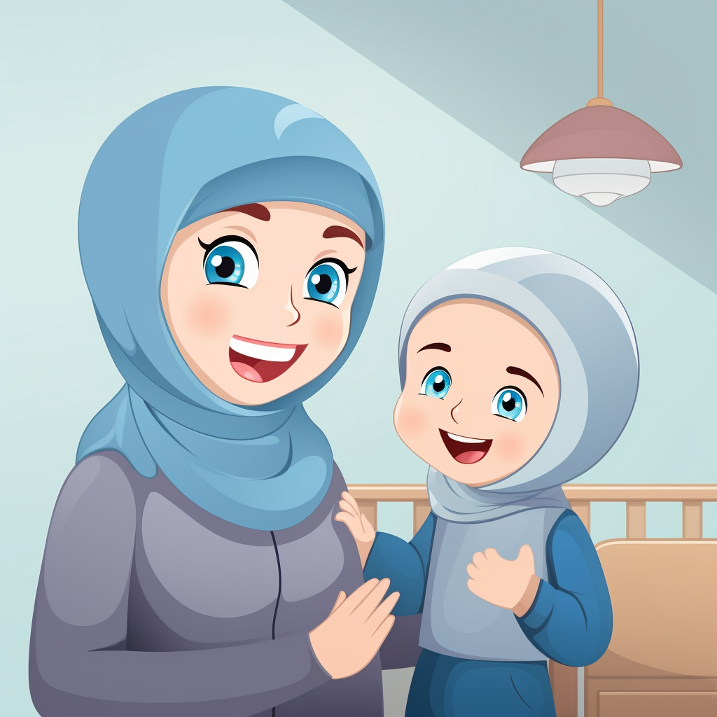 Cartoon Baby Boy with Mother in Room