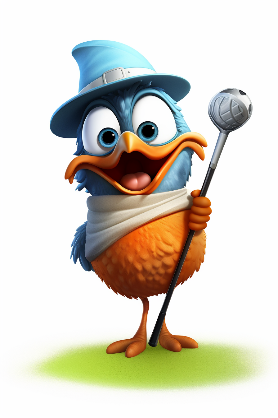 Happy cartoon bird golfing illustration