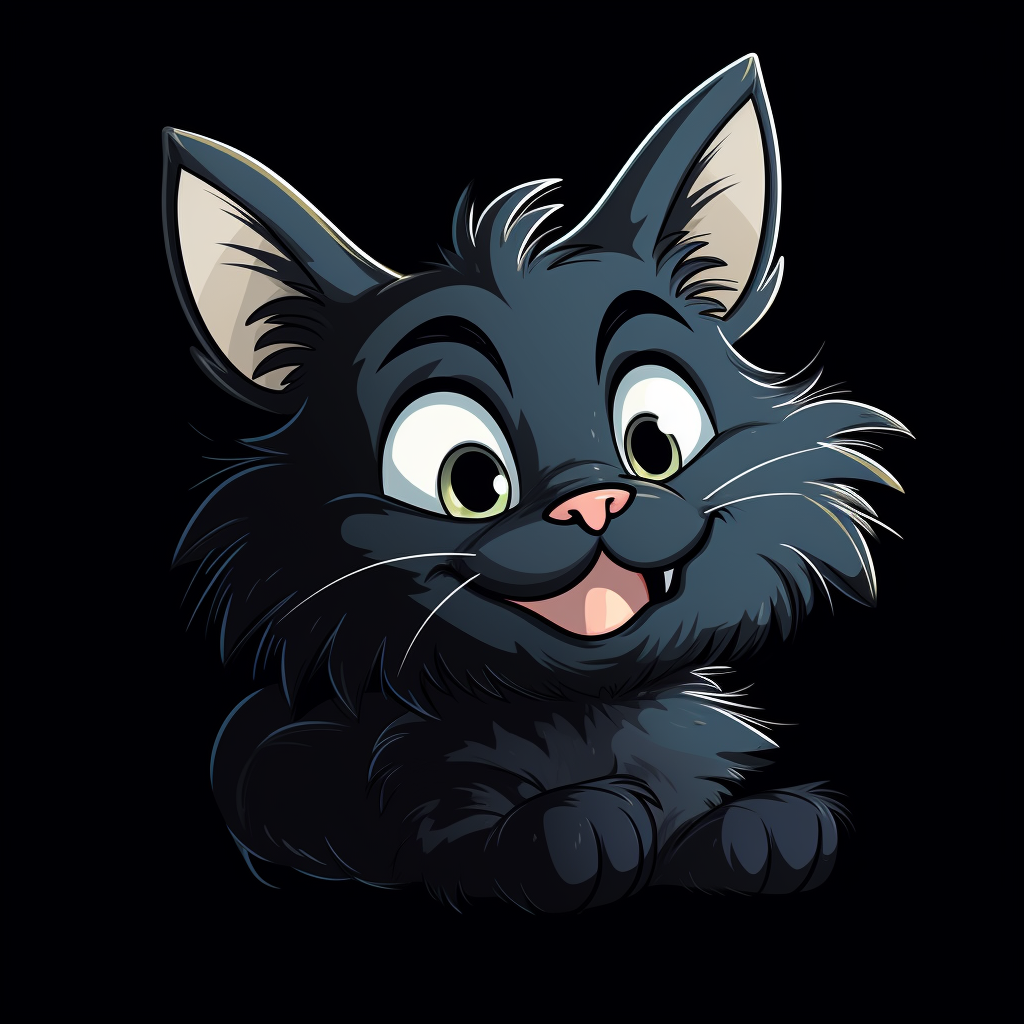 Happy Cartoon Cat on a Black Background