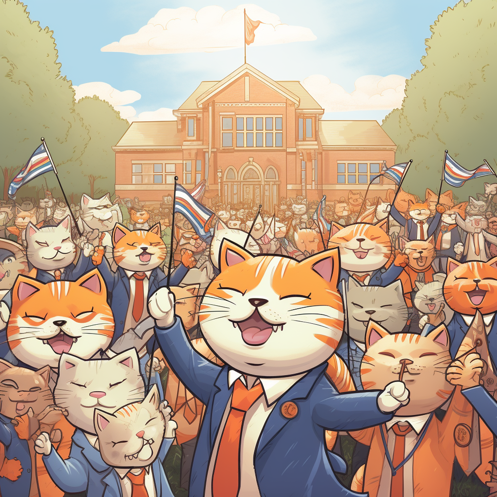 Happy cartoon cats protesting at UIUC