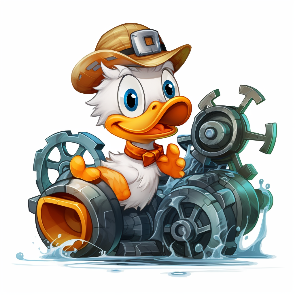 Happy cartoon duck cranking gear fast