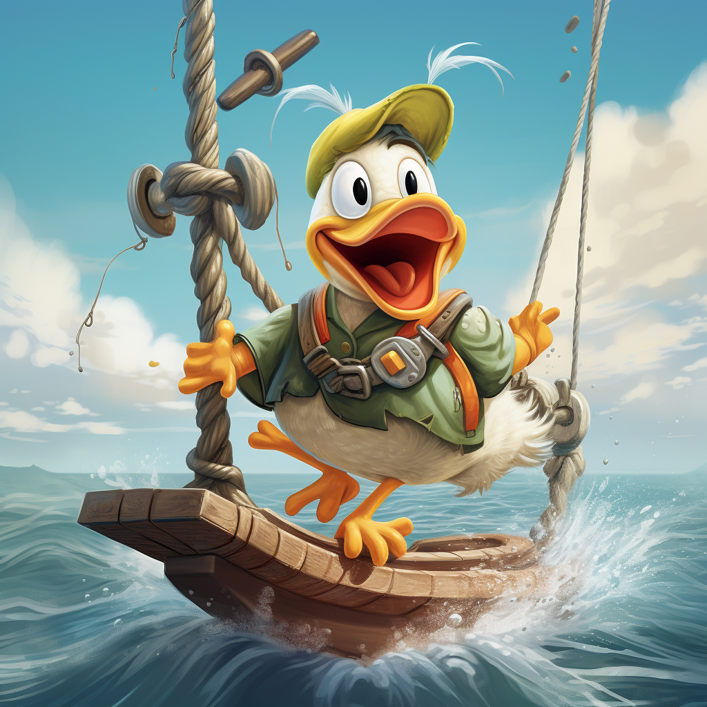 Happy Cartoon Duck on Sailboat