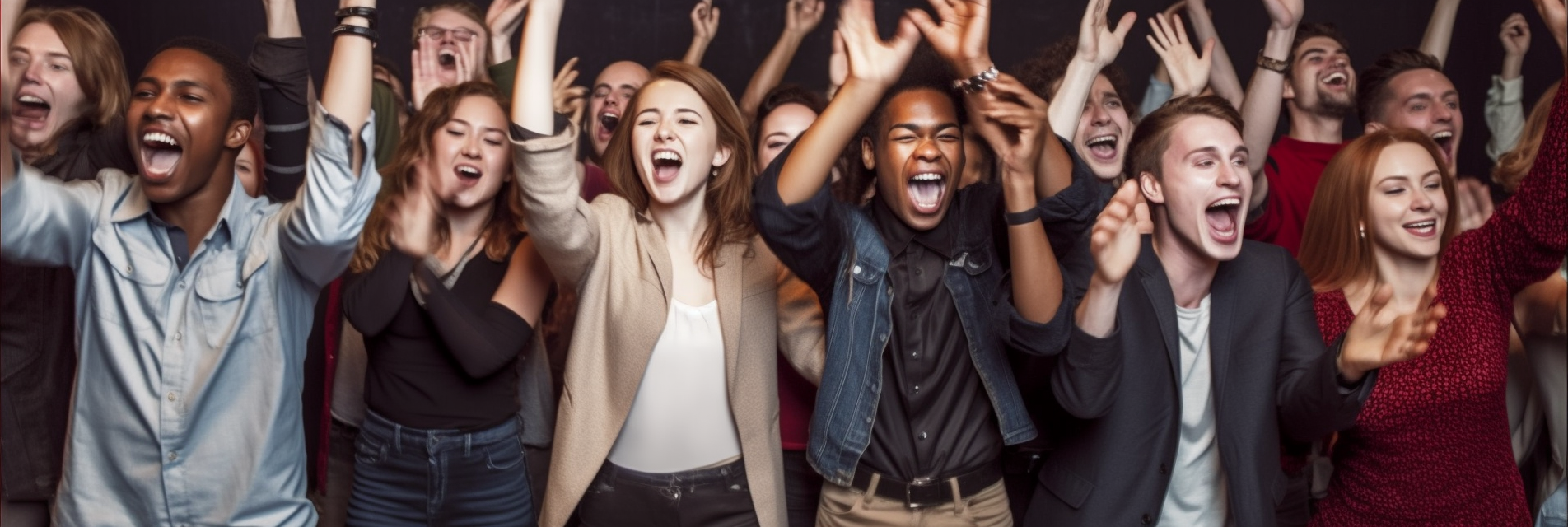 Group of Happy People Cheering at Speech