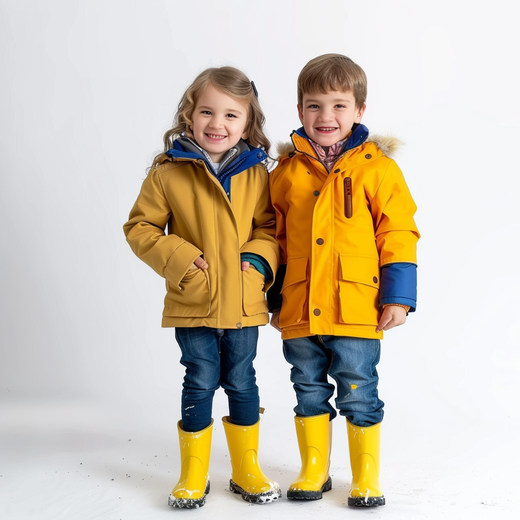 Happy child in winter outfits