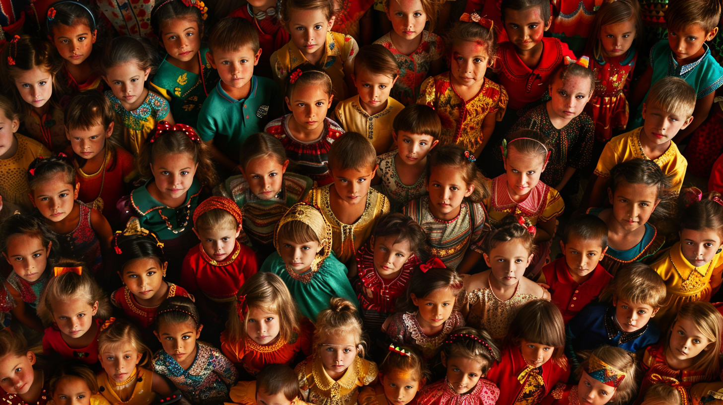 Smiling children in colorful style