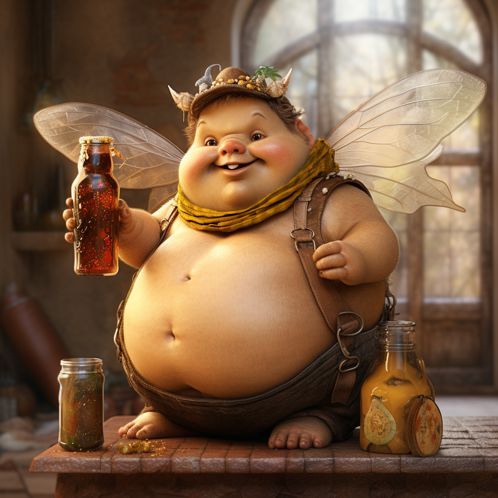 Chubby happy fairy delivering rootbeer