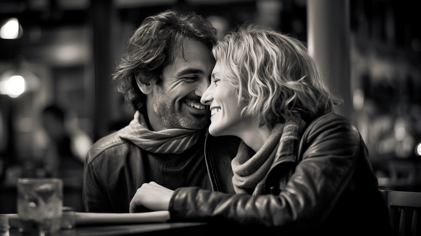 Image of happy couple at restaurant