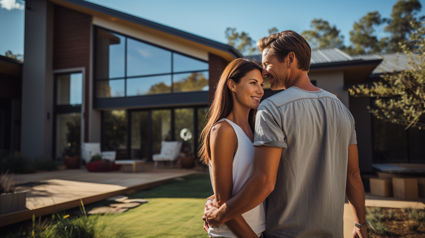 Happy couple buying new house