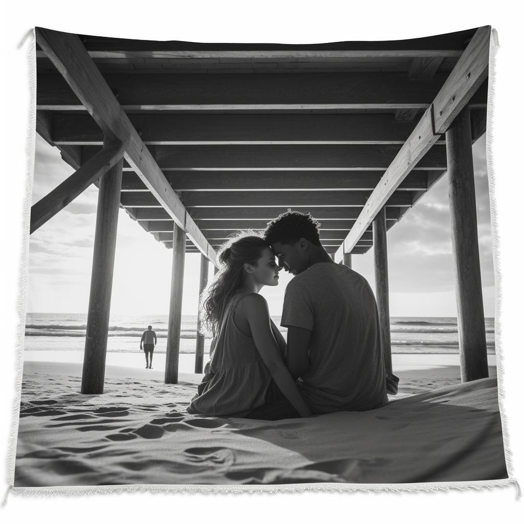 Loving couple hugging on boardwalk