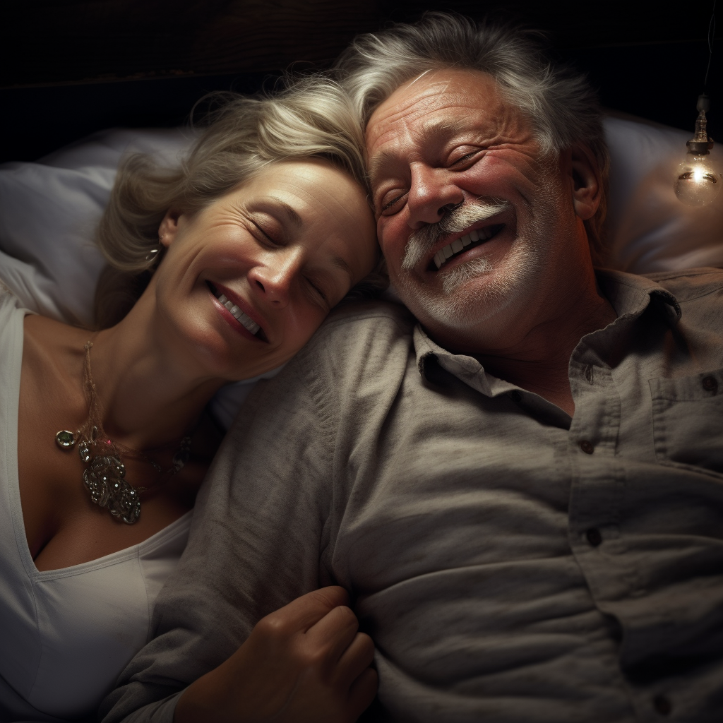 couple sleeping with happy facial expression