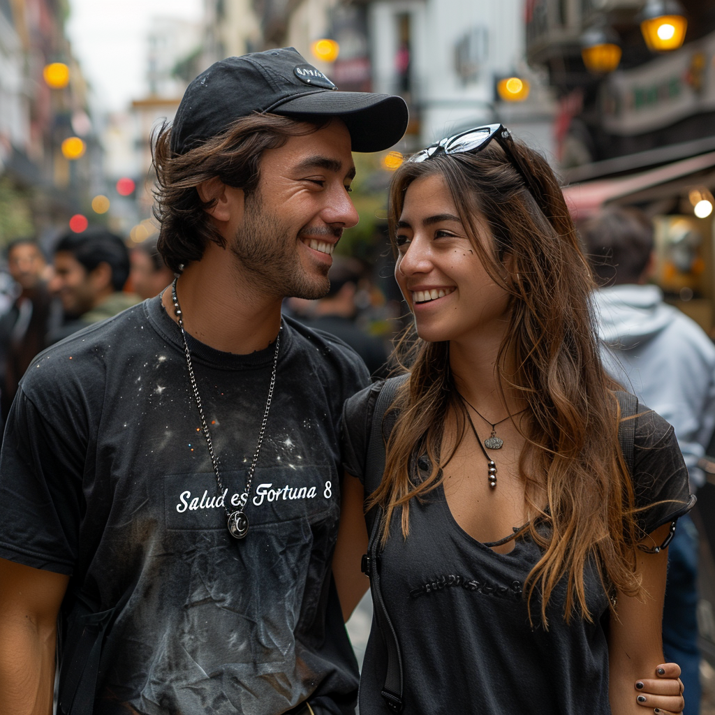 Couple walking in elegant shirts