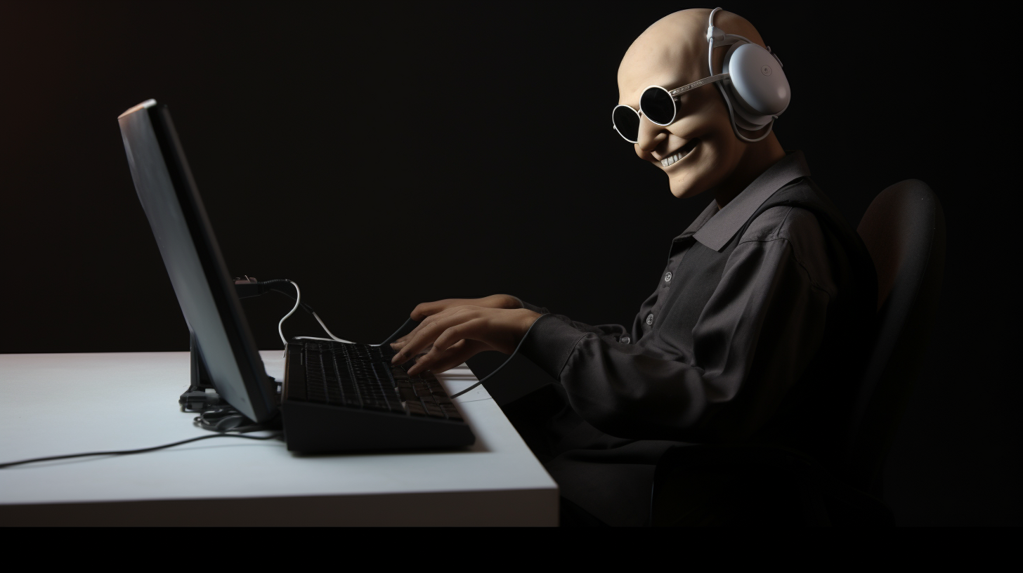 Happy deaf person using braille computer