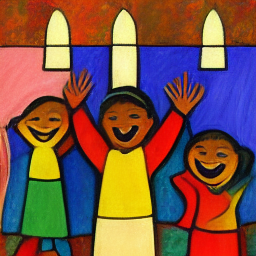 Happy diverse children celebrating at a Protestant church