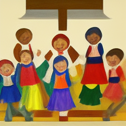 Happy diverse children celebrating at Protestant church