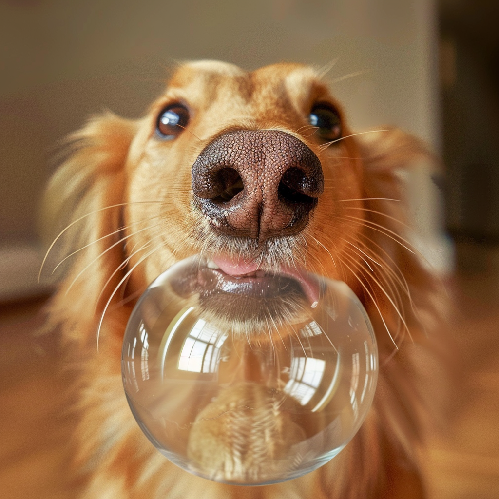 Dog balancing toy on nose